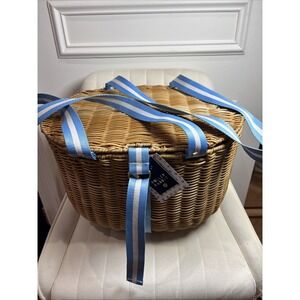 NEW Roller Rabbit Target Woven Picnic Basket With Striped Handles